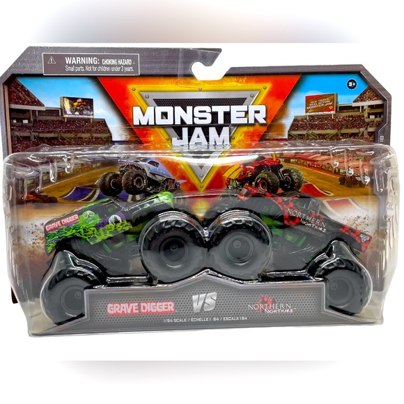 💛🌼NIB Monster Jam Grave Digger vs Northern Nightmare,1:64 Scale Pack Series 18 - Picture 1 of 6